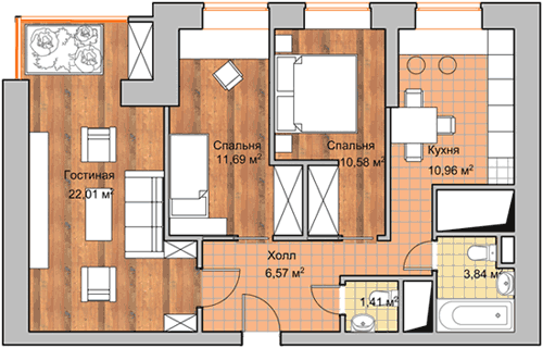 Планировка 3-комнатной квартиры в ЖК Лазаревском